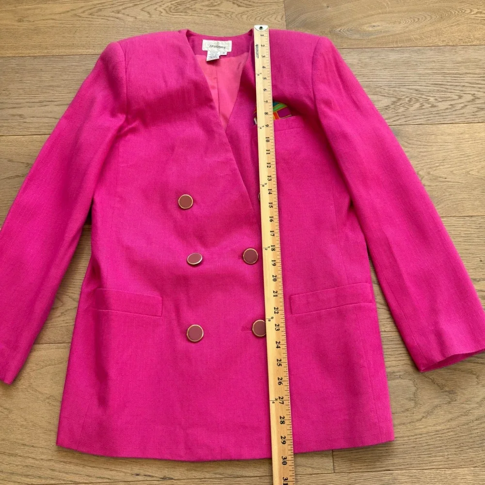 Vintage Worthington‎ Hot Pink Skirt Suit Set 10 12 Double Breasted Linen Blend